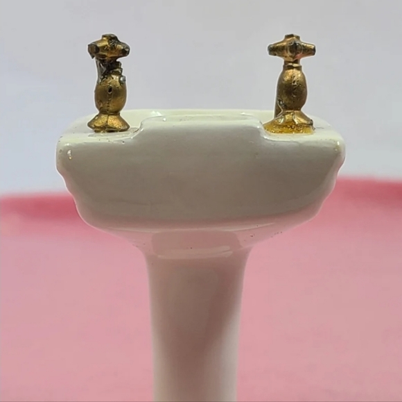 Vintage Shackman Miniature Dollhouse Porcelain Pedastol Sink Original Box - Picture 6 of 10